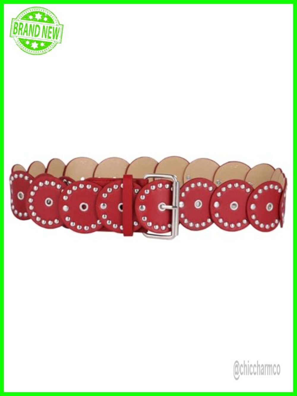 Faux Leather Western Studded Waist Belt Chunky Disk Buckle